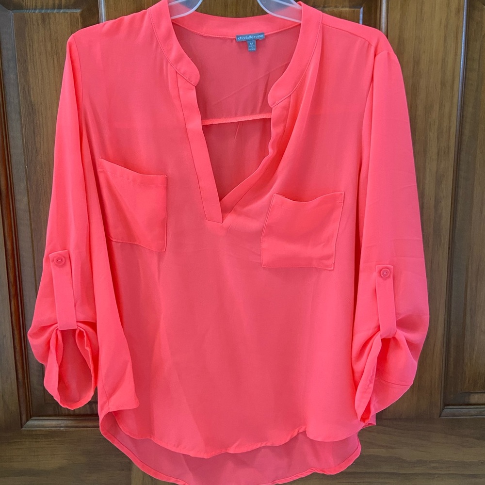 Charlotte Russe neon melon blouse top